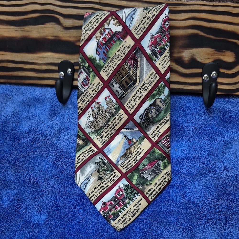 Nicole Miller Illustrated Necktie with Red and Beige